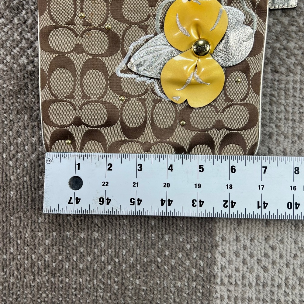 Coach Signature Monogram Crossbody Bag Brown Yellow Flower Applique Poppy Y2K - Picture 9 of 10
